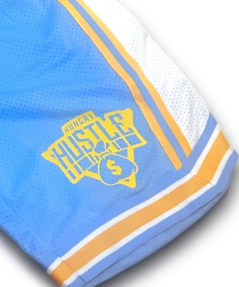 Hungry Hustle by JagRaw “Knicks-Inspired” Shorts- Blue/Yellow