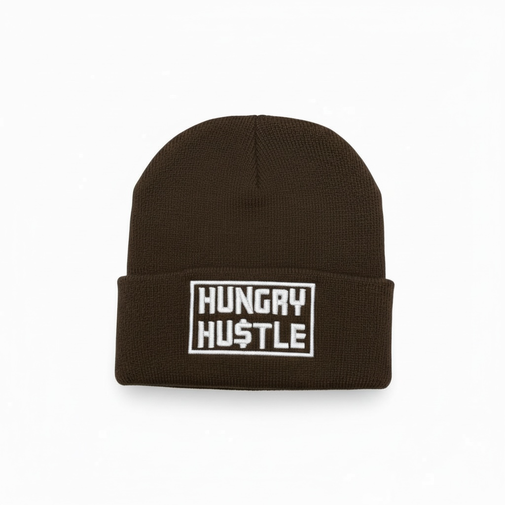 Hungry Hustle Logo Beanie- Chocolate Brown