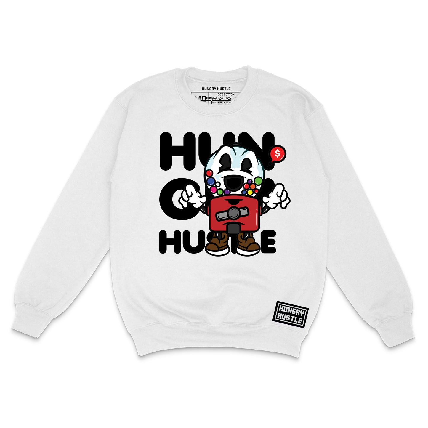 Hungry Hustle by JagRaw “Gum-Ball Machine” Sweatshirt- White