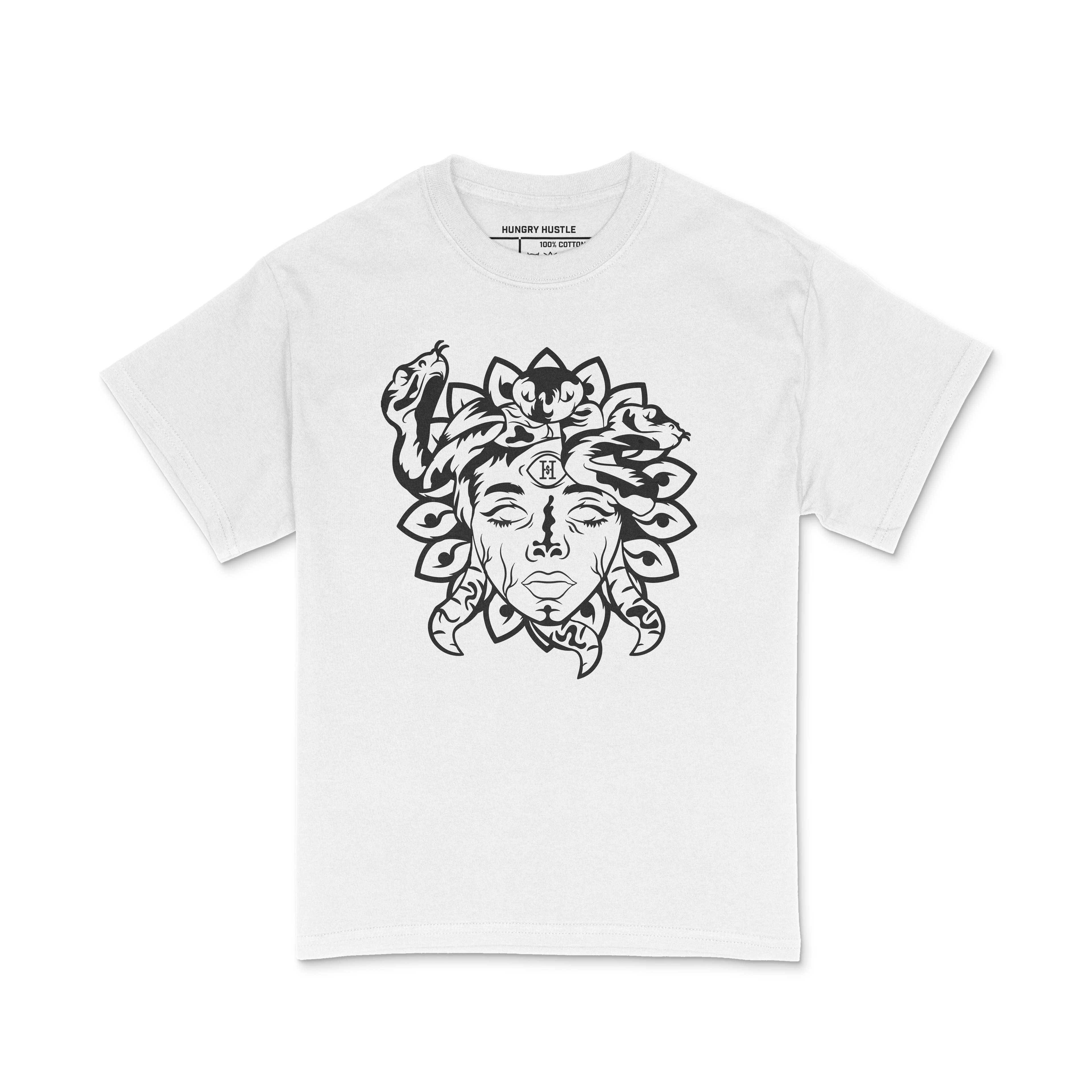 Hungry Hustle by JagRaw Medusa T-Shirt- White