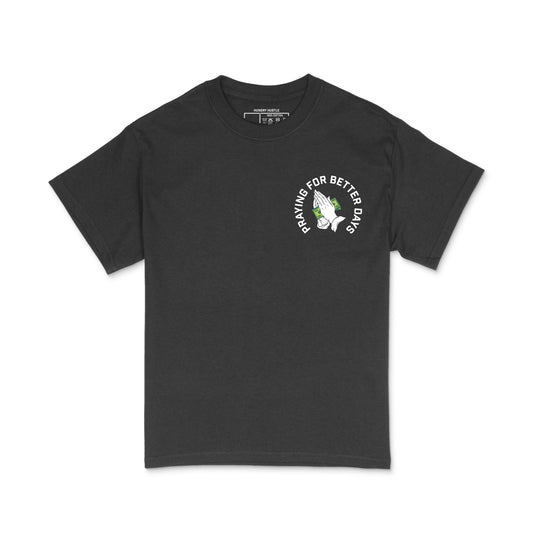 Hungry Hustle by JagRaw Left Chest “Praying Hands” T-shirt- Black