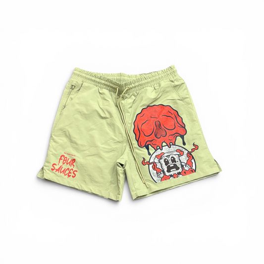 Hungry Hustle by JagRaw “The Condiments : Four Sauces” Mesh Shorts- Avocado Green