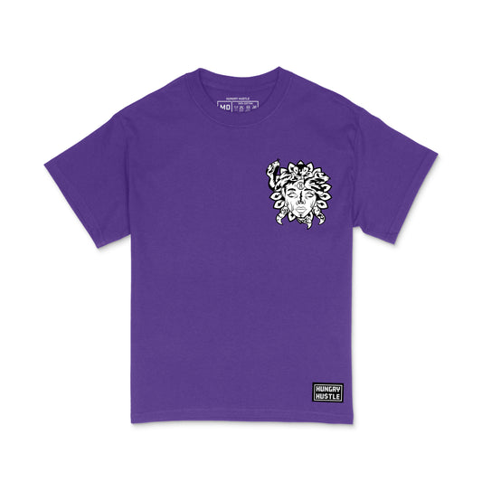 Hungry Hustle by JagRaw Mens "Medusa" Left Chest T-shirt - Purple