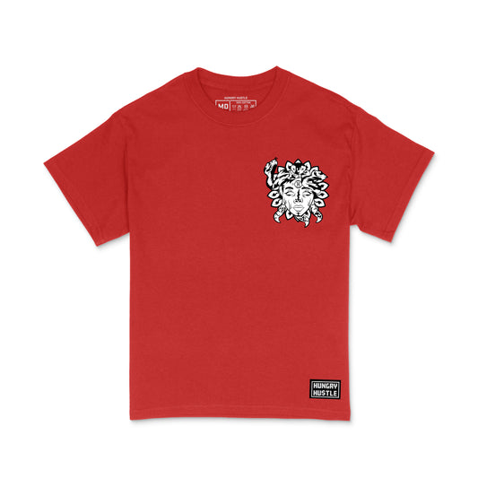 Hungry Hustle by JagRaw Mens "Medusa" Left Chest T-shirt - Red