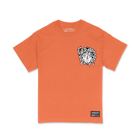 Hungry Hustle by JagRaw Mens "Medusa" Left Chest T-shirt - Orange