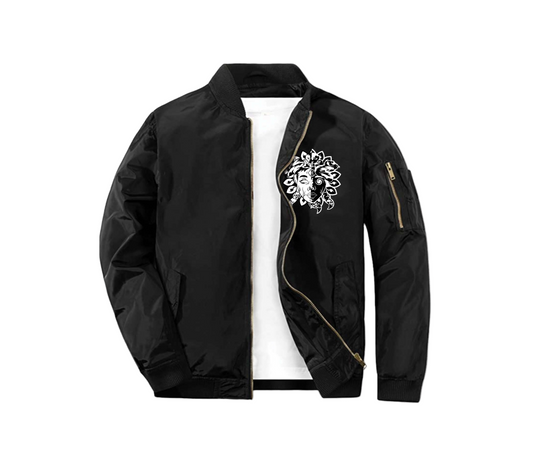 Hungry Hustle by JagRaw “Two-Faced Medusa” Bomber Jacket- Black