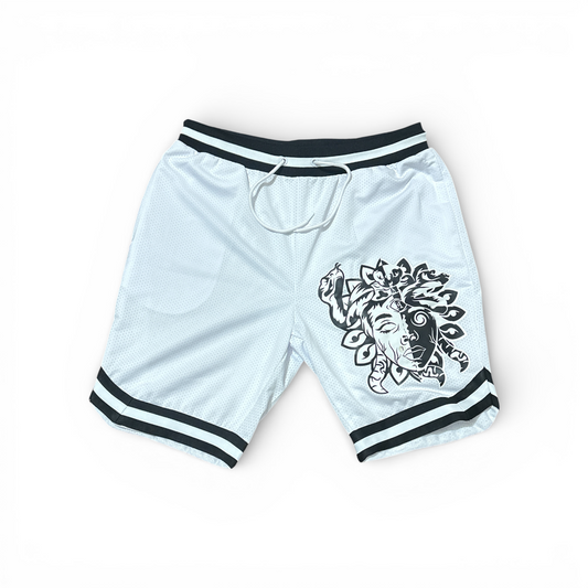 “Medusa Phases” Mesh Shorts- White