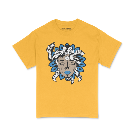 Hungry Hustle by JagRaw Medusa T-shirt- White Snakes